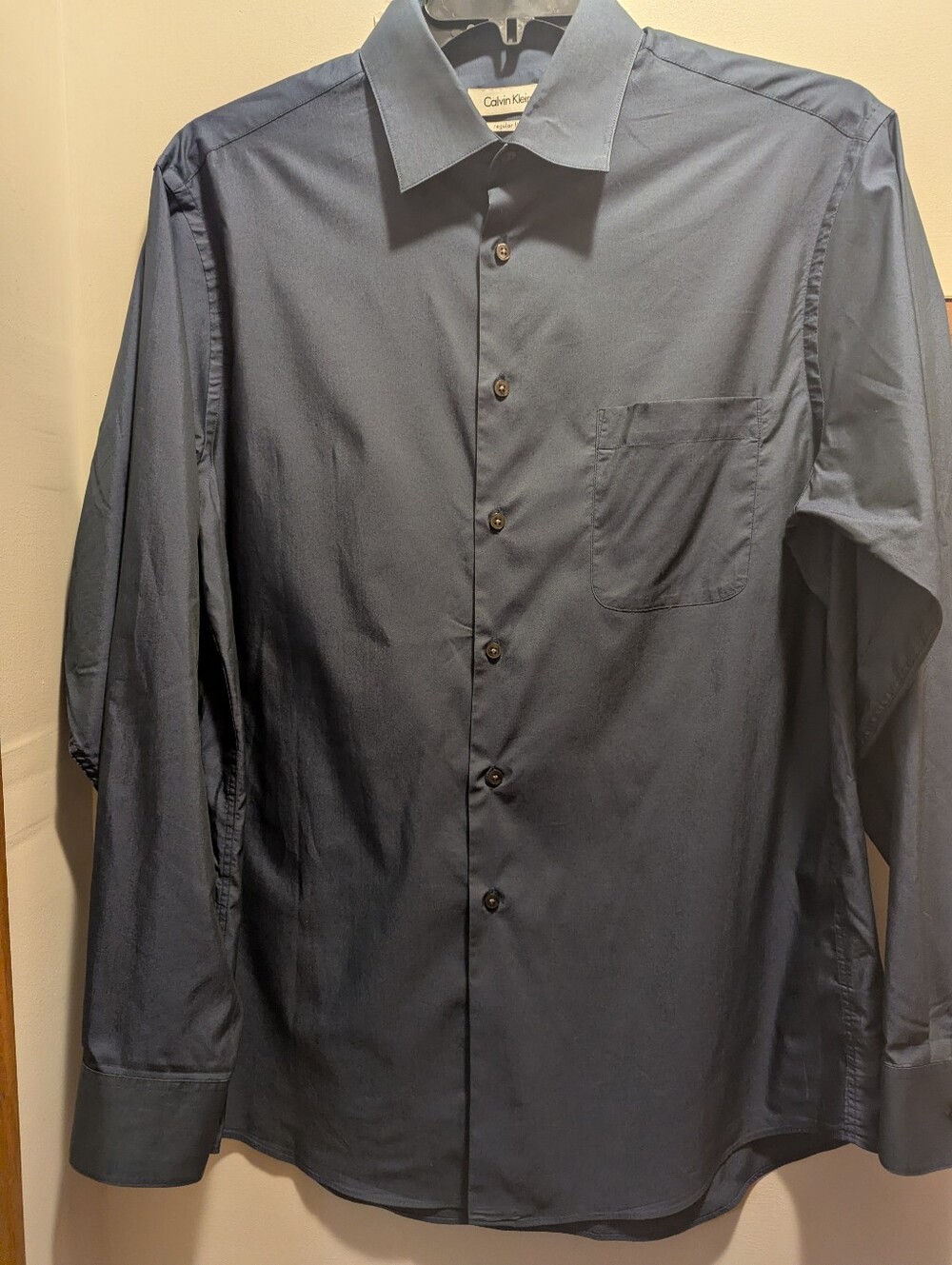 Calvin Klein Men's 16.5 Dark Blue Regular Fit 34/35 Long-Sleeve Dress Shirt